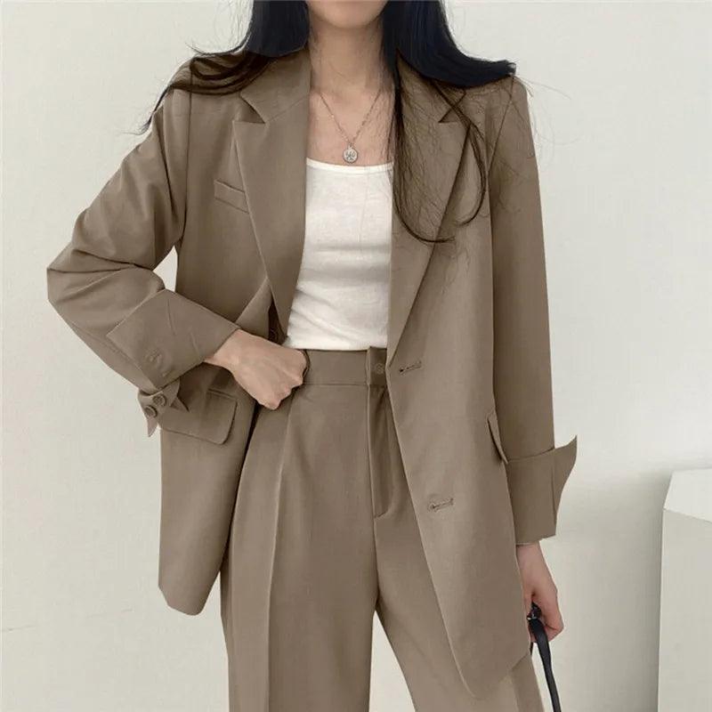 Women's Tailored Suit Set | Long Blazer & High-Waisted Trousers