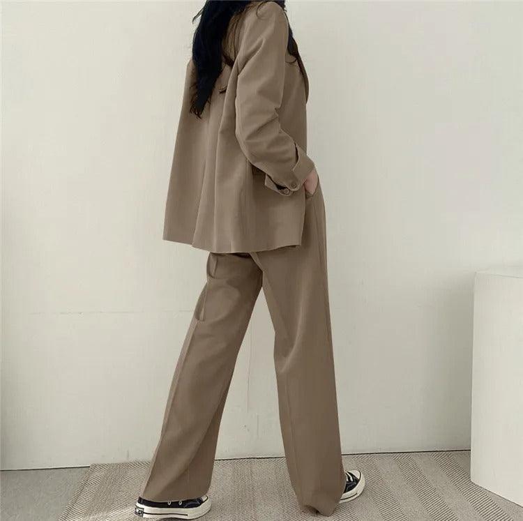 Women's Tailored Suit Set | Long Blazer & High-Waisted Trousers