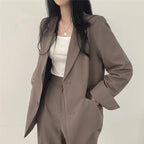 Women's Tailored Suit Set | Long Blazer & High-Waisted Trousers