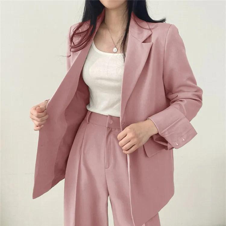 Women's Tailored Suit Set | Long Blazer & High-Waisted Trousers