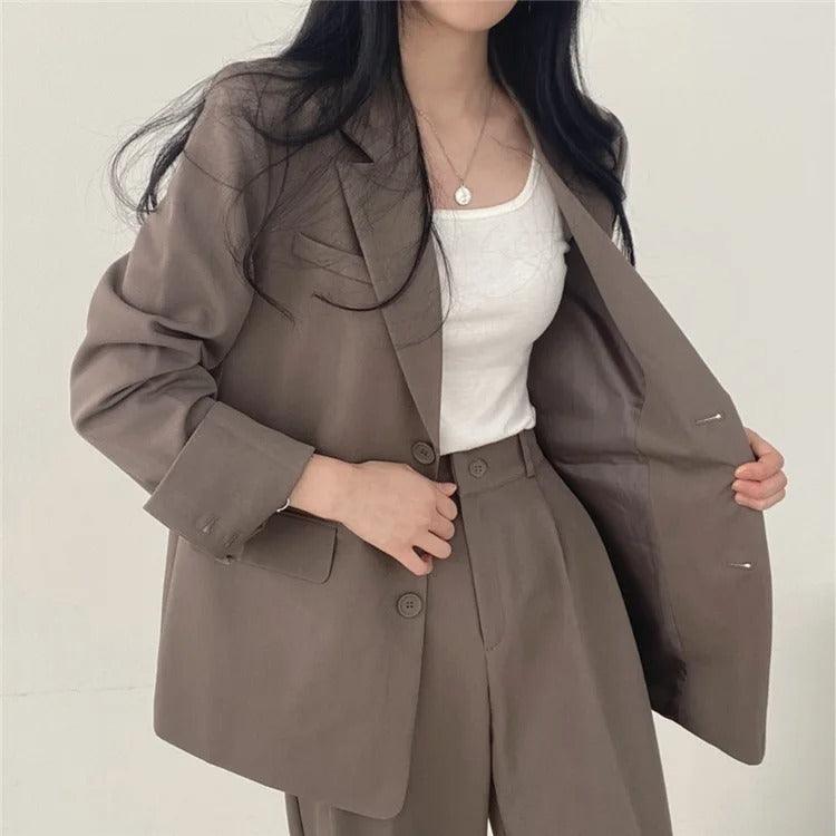 Women's Tailored Suit Set | Long Blazer & High-Waisted Trousers