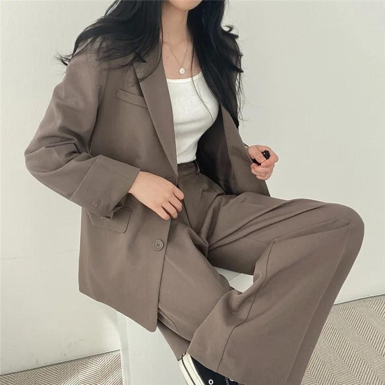 Women's Tailored Suit Set | Long Blazer & High-Waisted Trousers