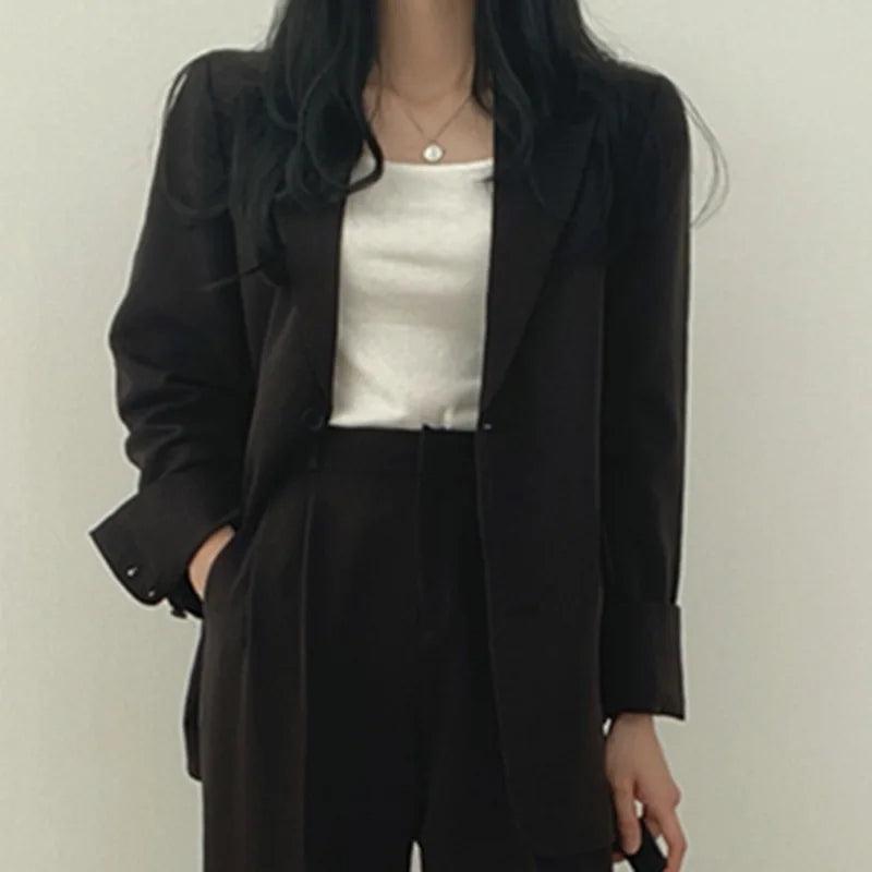 Women's Tailored Suit Set | Long Blazer & High-Waisted Trousers
