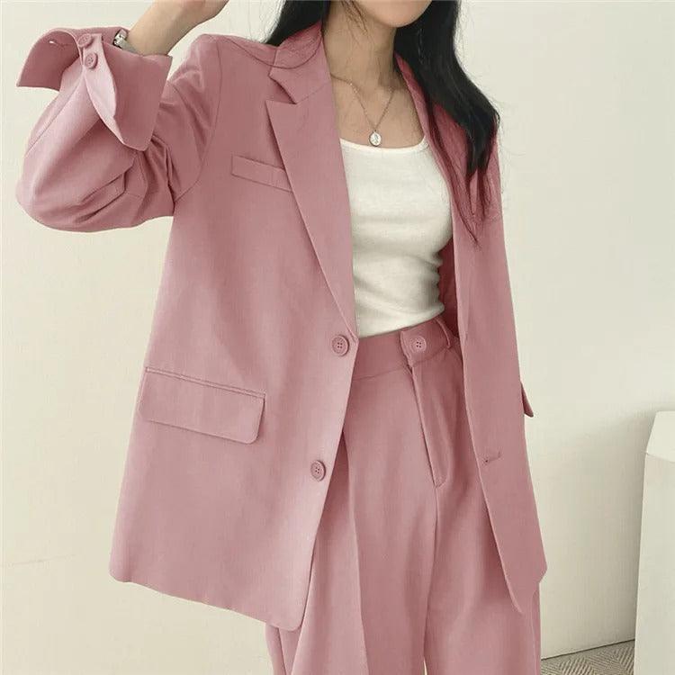 Women's Tailored Suit Set | Long Blazer & High-Waisted Trousers