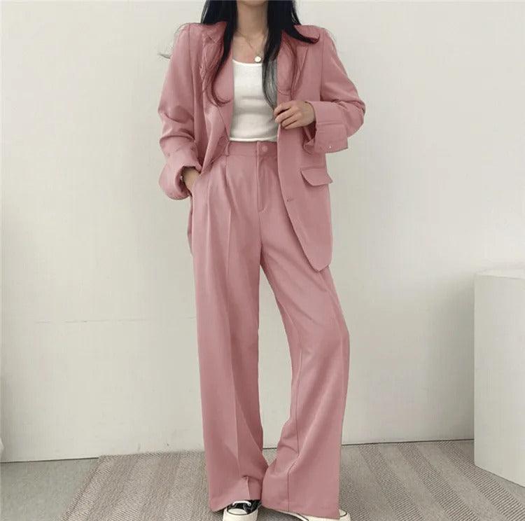 Women's Tailored Suit Set | Long Blazer & High-Waisted Trousers