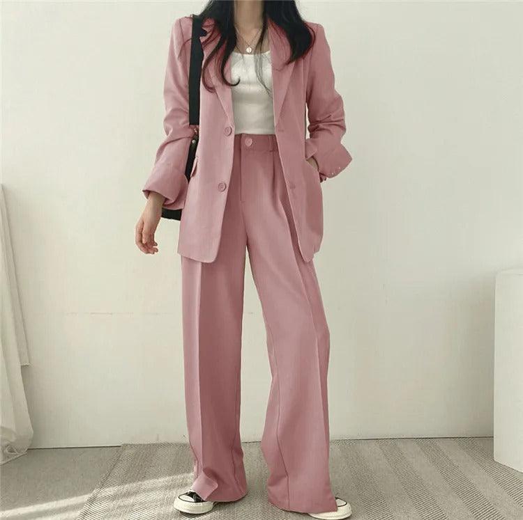 Women's Tailored Suit Set | Long Blazer & High-Waisted Trousers