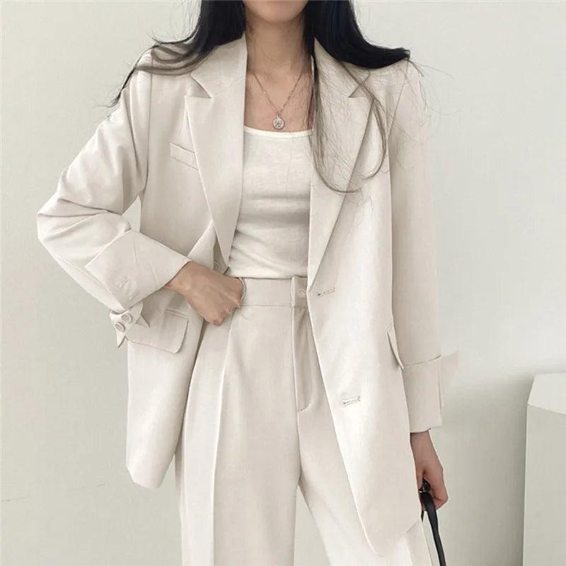 Women's Tailored Suit Set | Long Blazer & High-Waisted Trousers