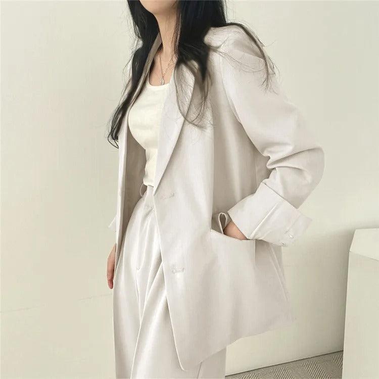 Women's Tailored Suit Set | Long Blazer & High-Waisted Trousers