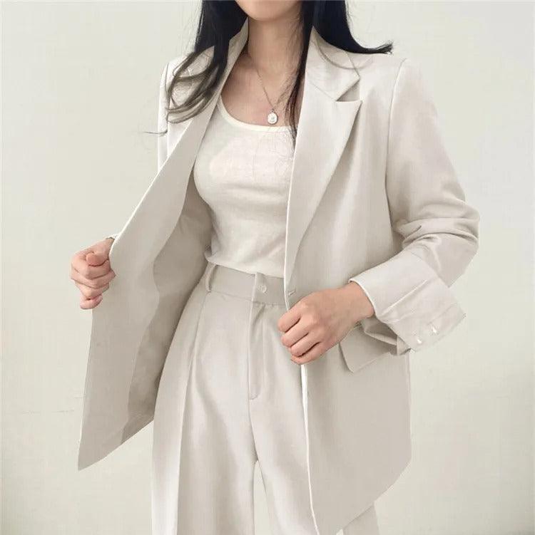 Women's Tailored Suit Set | Long Blazer & High-Waisted Trousers