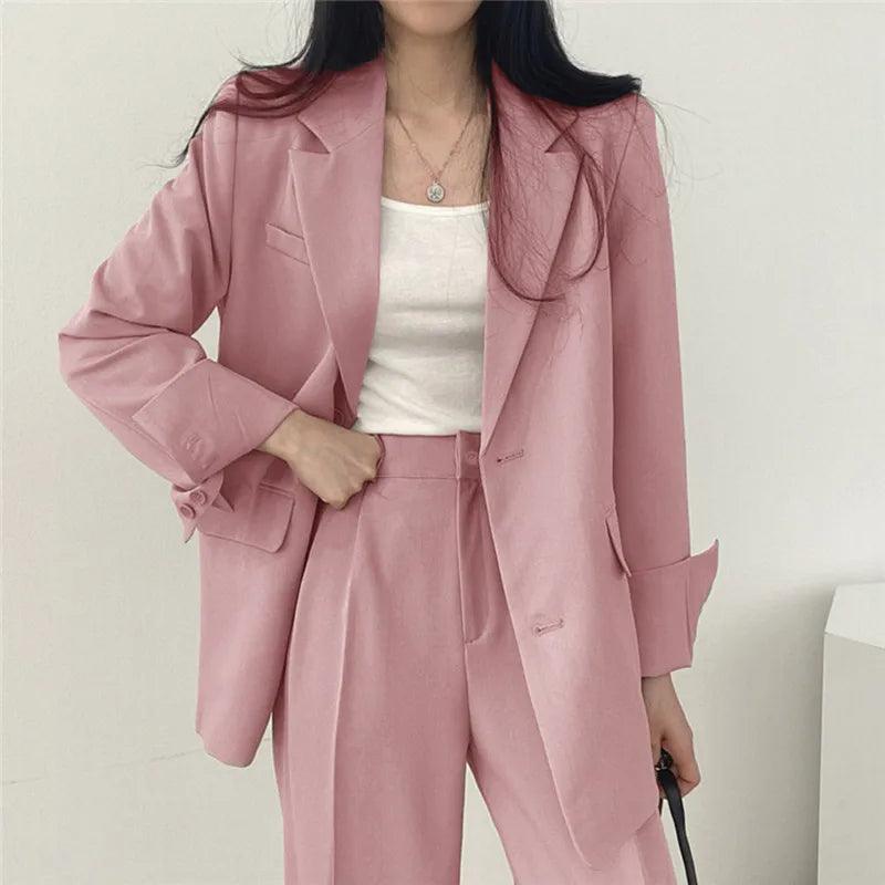 Women's Tailored Suit Set | Long Blazer & High-Waisted Trousers