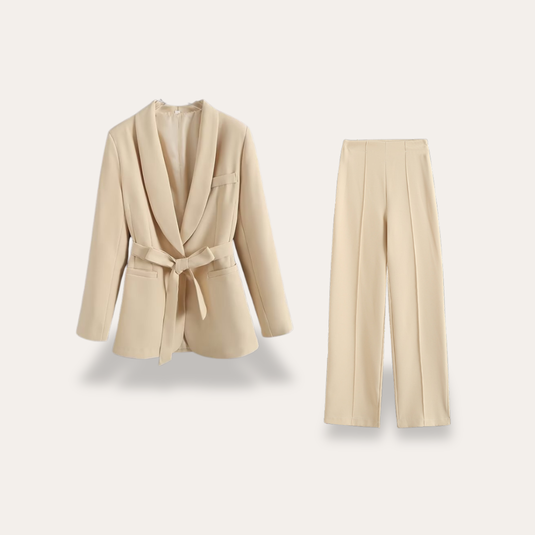 Women's Belted Blazer and Wide Leg Trousers Set | Summer Suit Set