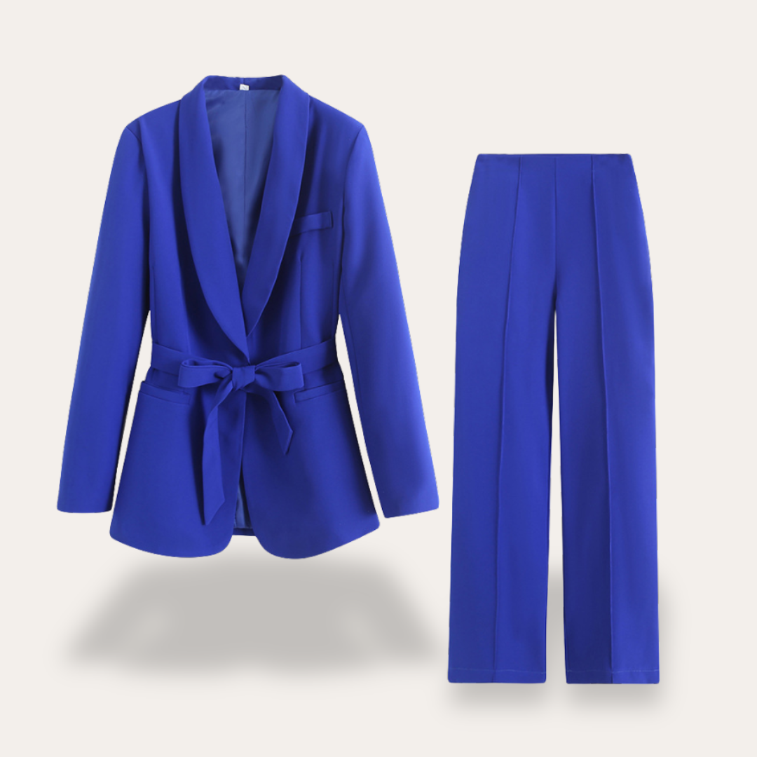 Women's Belted Blazer and Wide Leg Trousers Set | Summer Suit Set