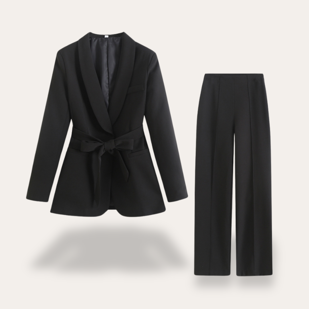 Women's Belted Blazer and Wide Leg Trousers Set | Summer Suit Set