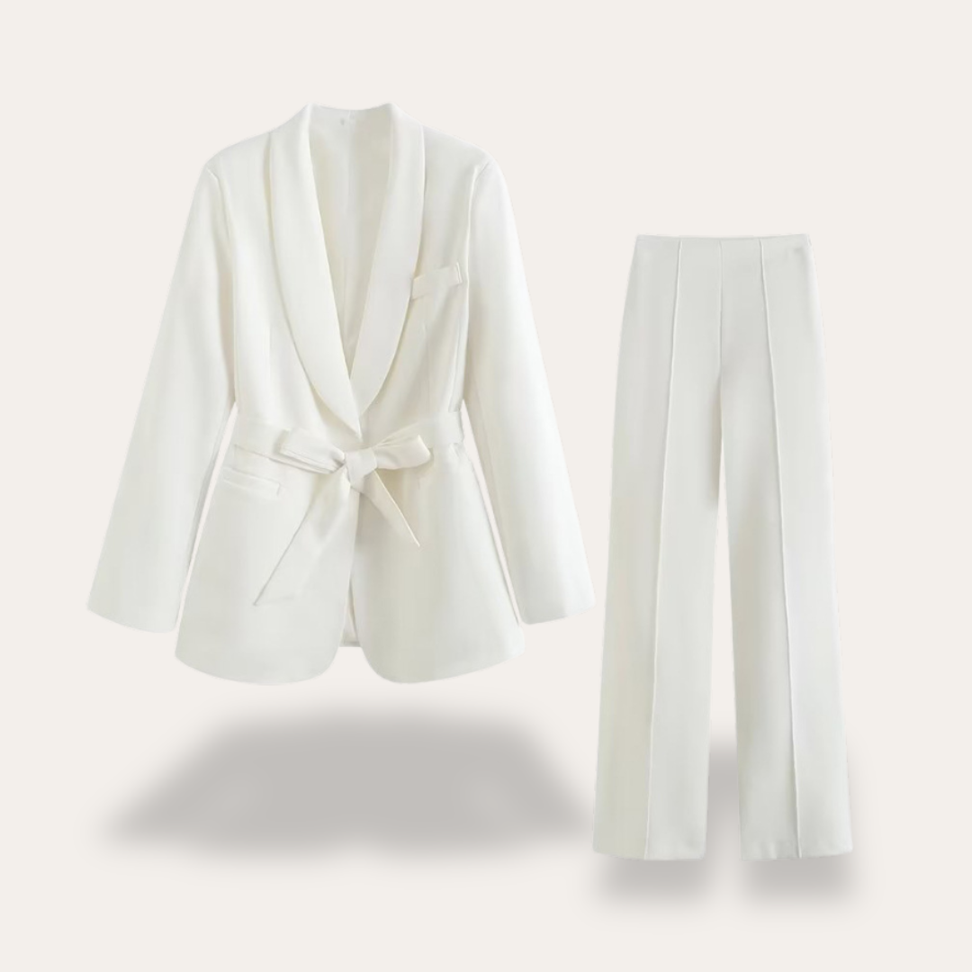 Women's Belted Blazer and Wide Leg Trousers Set | Summer Suit Set
