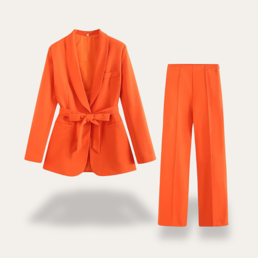 Women's Belted Blazer and Wide Leg Trousers Set | Summer Suit Set
