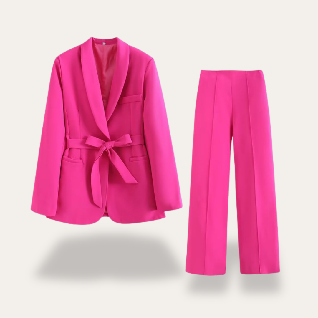 Women's Belted Blazer and Wide Leg Trousers Set | Summer Suit Set