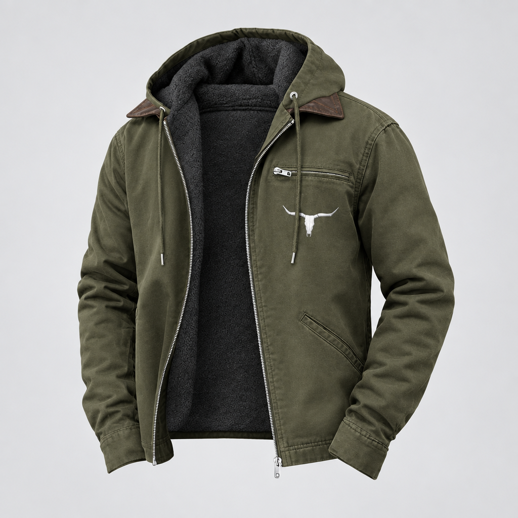 Green jacket with a hood on a white background