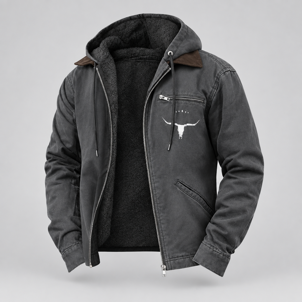 Gray jacket with a hood on a white background