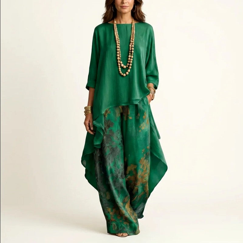 Women's Cotton-Silk Matching Outfit | Asymmetric Set