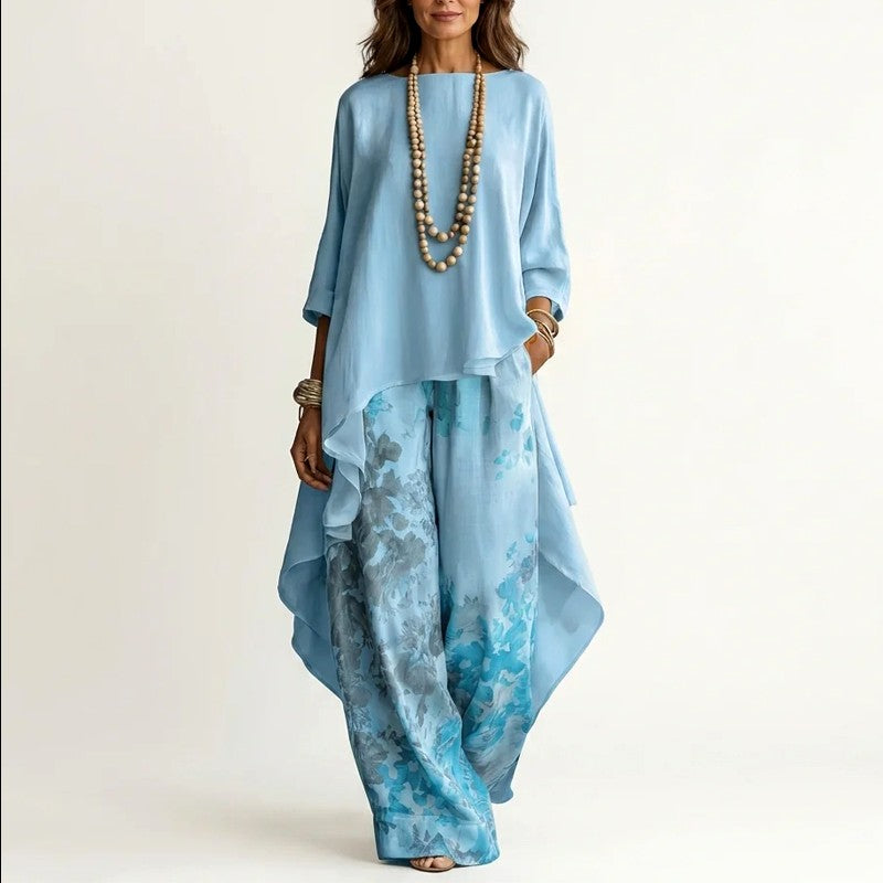Women's Cotton-Silk Matching Outfit | Asymmetric Set