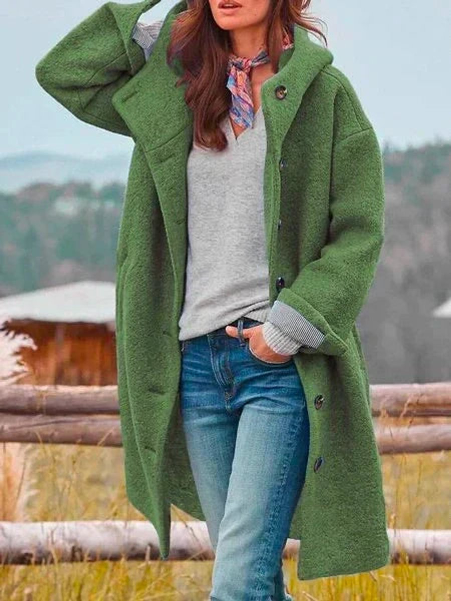 Women's Ivy Hooded Fleece Coat | Cozy Midi Button-Up Jacket