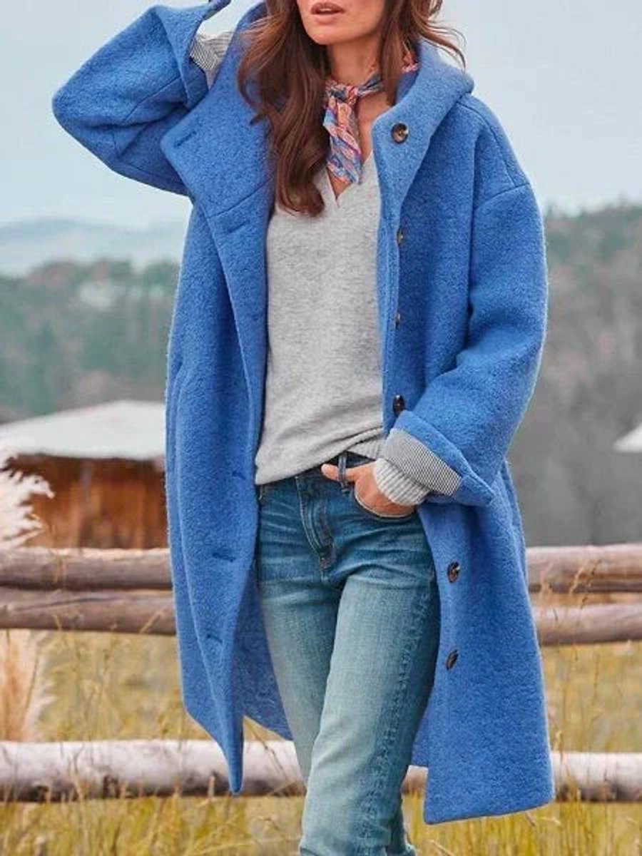 Women's Ivy Hooded Fleece Coat | Cozy Midi Button-Up Jacket