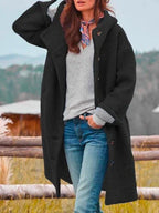 Women's Ivy Hooded Fleece Coat | Cozy Midi Button-Up Jacket