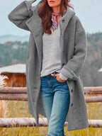 Women's Ivy Hooded Fleece Coat | Cozy Midi Button-Up Jacket