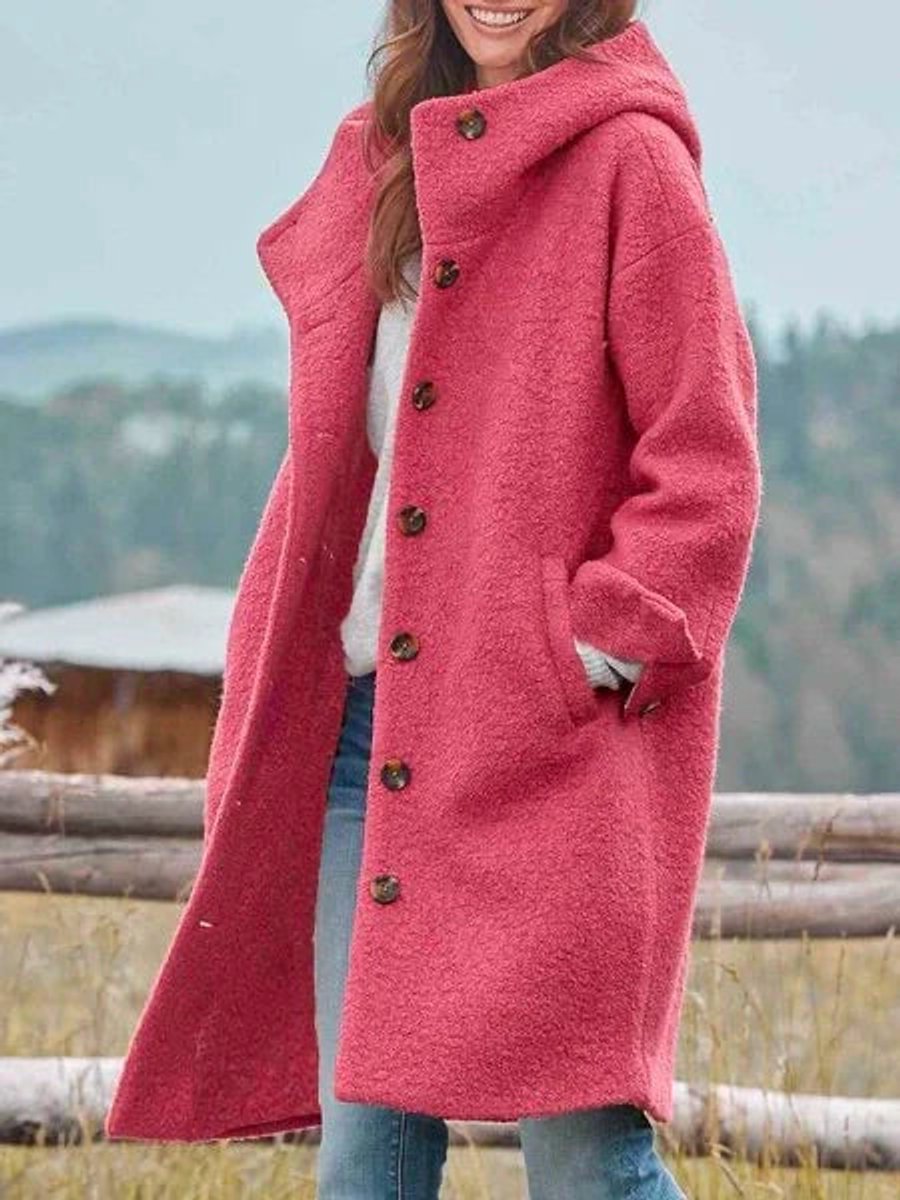 Women's Ivy Hooded Fleece Coat | Cozy Midi Button-Up Jacket