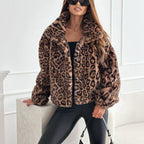 Women's Leopard Print Plush Short Jacket | Cozy Warm Coat