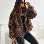 Women's Leopard Print Plush Short Jacket | Cozy Warm Coat