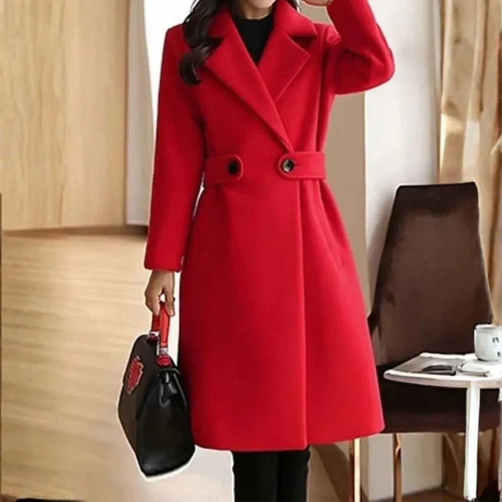 Women's Longline Wool Coat | Belted Warm Elegant Trench