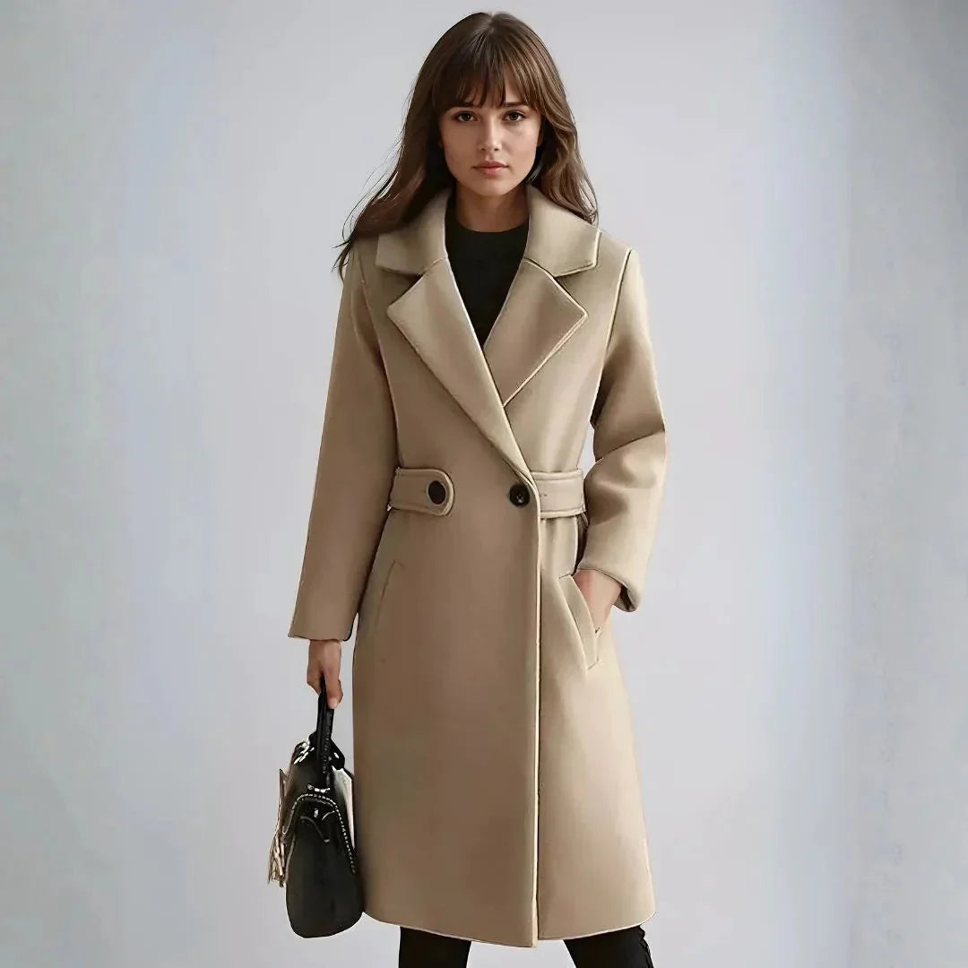 Women's Longline Wool Coat | Belted Warm Elegant Trench