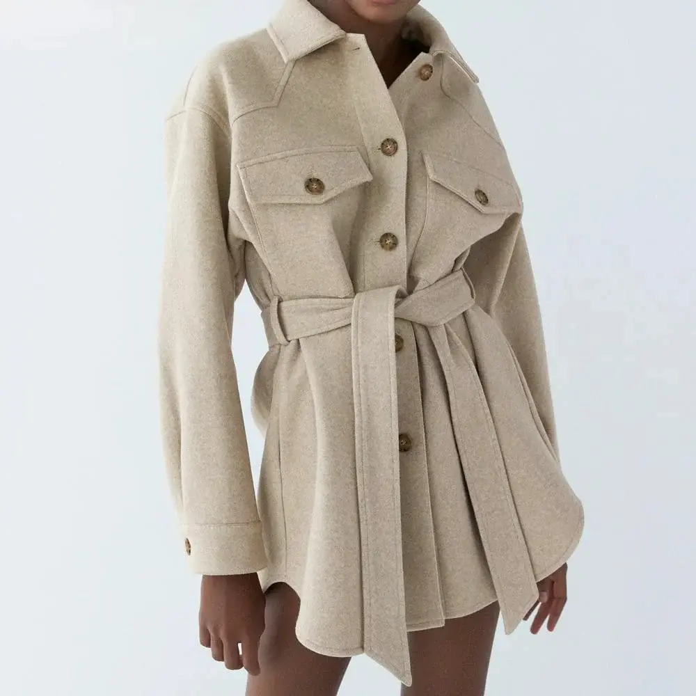 Women's Loose Wool Belted Coat | Elegant Warm Outerwear