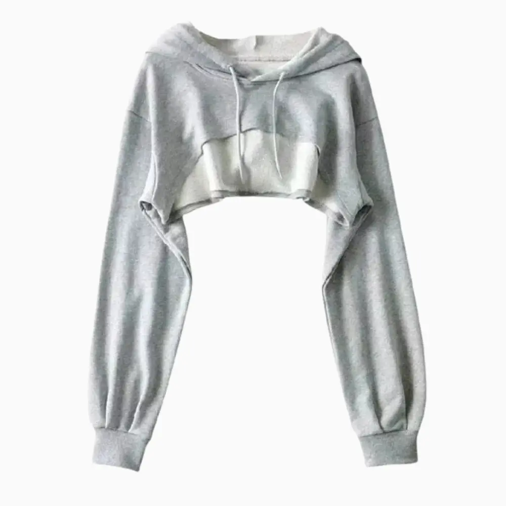 Women's Cropped Low Hem Hoodie | Y2K Drawstring Sweatshirt