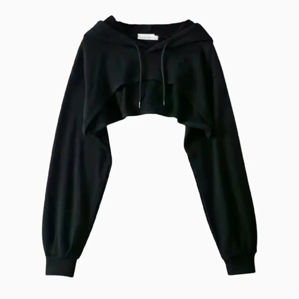 Women's Cropped Low Hem Hoodie | Y2K Drawstring Sweatshirt
