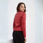Women's Mandarin Collar Leather Jacket | Sleek Faux Leather Coat