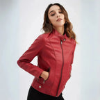 Women's Mandarin Collar Leather Jacket | Sleek Faux Leather Coat