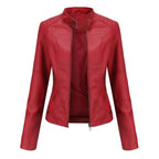 Women's Mandarin Collar Leather Jacket | Sleek Faux Leather Coat