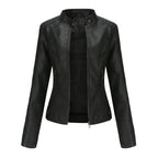 Women's Mandarin Collar Leather Jacket | Sleek Faux Leather Coat
