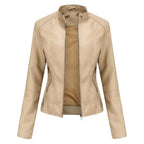 Women's Mandarin Collar Leather Jacket | Sleek Faux Leather Coat