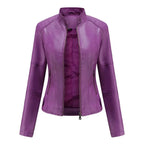 Women's Mandarin Collar Leather Jacket | Sleek Faux Leather Coat