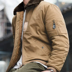 Brown jacket with fur lining on a blurred background
