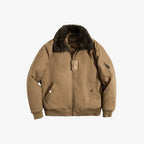 Brown jacket with black fur collar on a white background