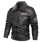 Men's Faux Leather Bomber Jacket – Fleece Collar Casual Winter Coat