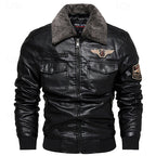 Men's Faux Leather Bomber Jacket – Fleece Collar Casual Winter Coat