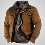 Brown jacket with gray fleece lining on a white background