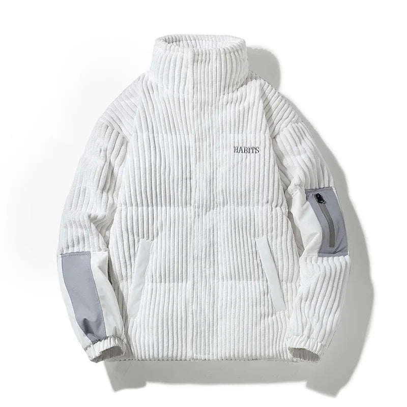 White corduroy jacket with gray accents on a white background