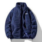 Blue corduroy jacket on a white background