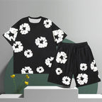 Men’s 3D Flower Print Denim Shorts Set